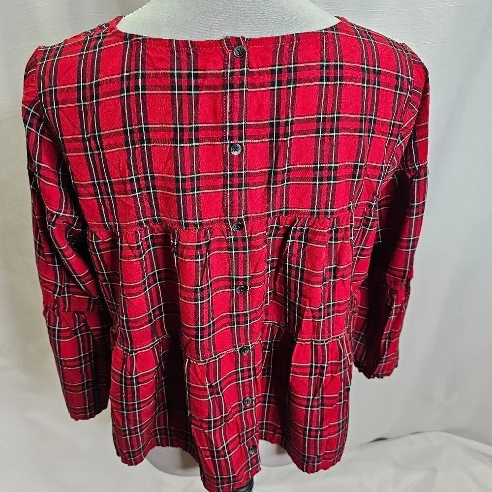 Madewell Red Plaid Tiered Button Back Swing Top Size Small